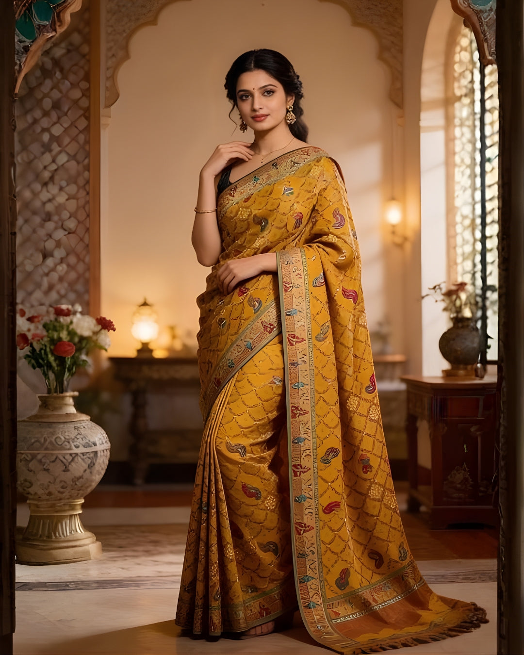 Suvarna Mustard Heritage Silk Saree