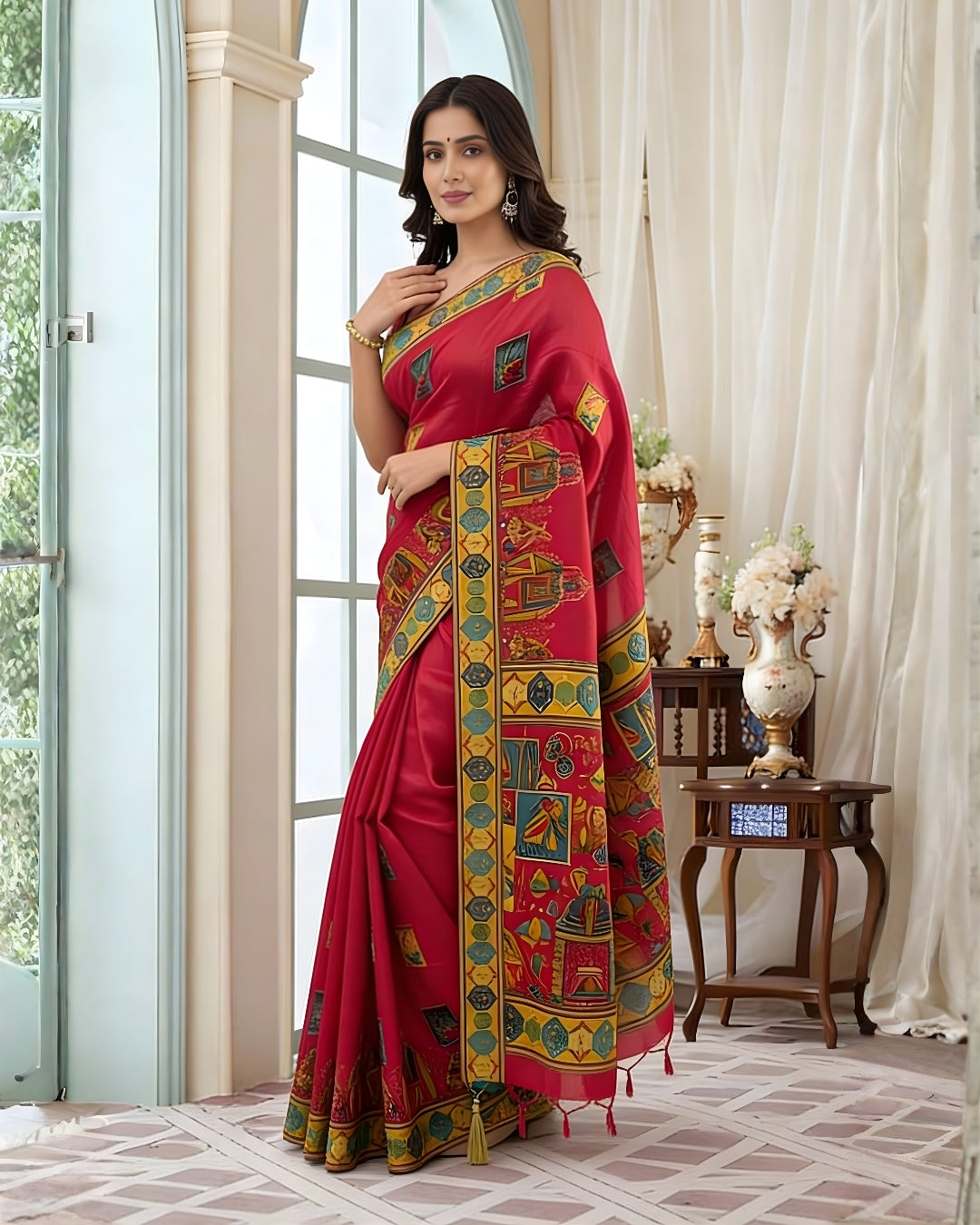 Rangriti Crimson Story-Weave Silk Saree