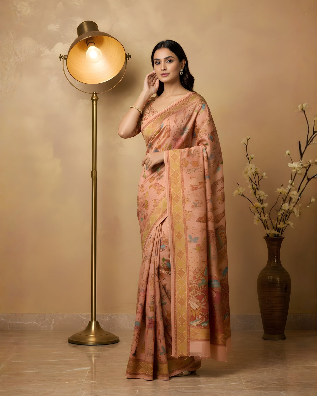 Kashvi Peach Heritage Silk Saree