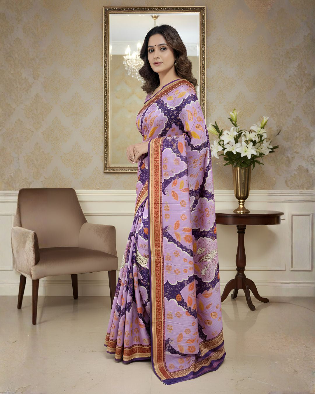 Vasanti Lavender Floral Silk Saree