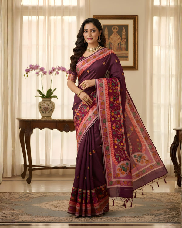 Vasundhara Plum Heritage Silk Saree