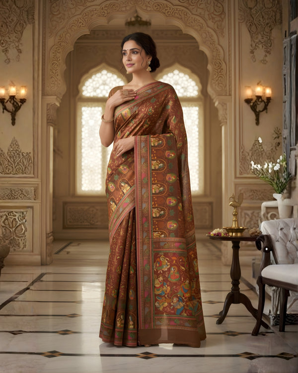 Prithvi Brown Royal Heritage Silk Saree